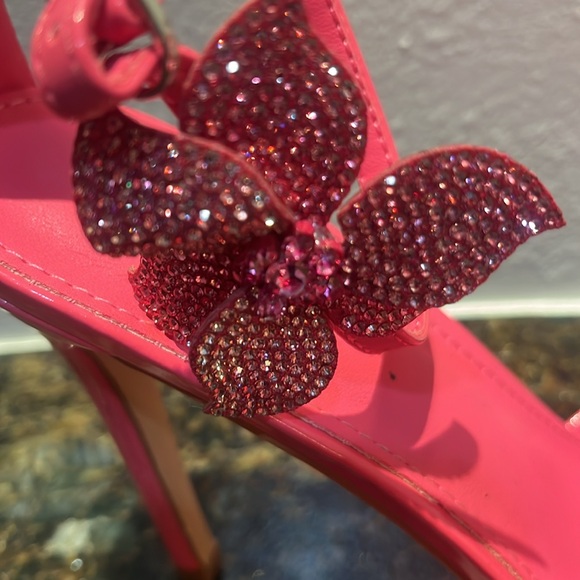 Azalea Wang Pink ankle strap stiletto heel glitter floral  Sz 9 EUC - Picture 8 of 8